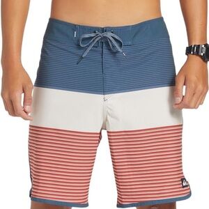 NWT 14 Youth -Quiksilver scallop fit Boardshorts, Navy, Beige, and Rust colored.
